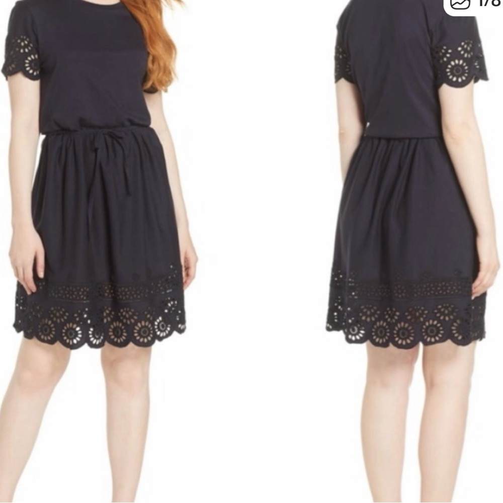 French Connection navy blue jersey Santoline Eyelet Dress US8